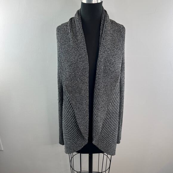 J'envie New York Black White Cardigan Sweater Knit Open Front Shawl Neck O/S 1Sz - Picture 2 of 8